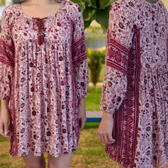 AMERICAN EAGLE BOHO FLORAL LONG SLEEVE DRESS SIZE XS - Picture 10 of 11